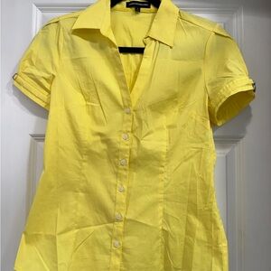 Express Women's Bright Yellow Short Sleeve Button-Down Shirt